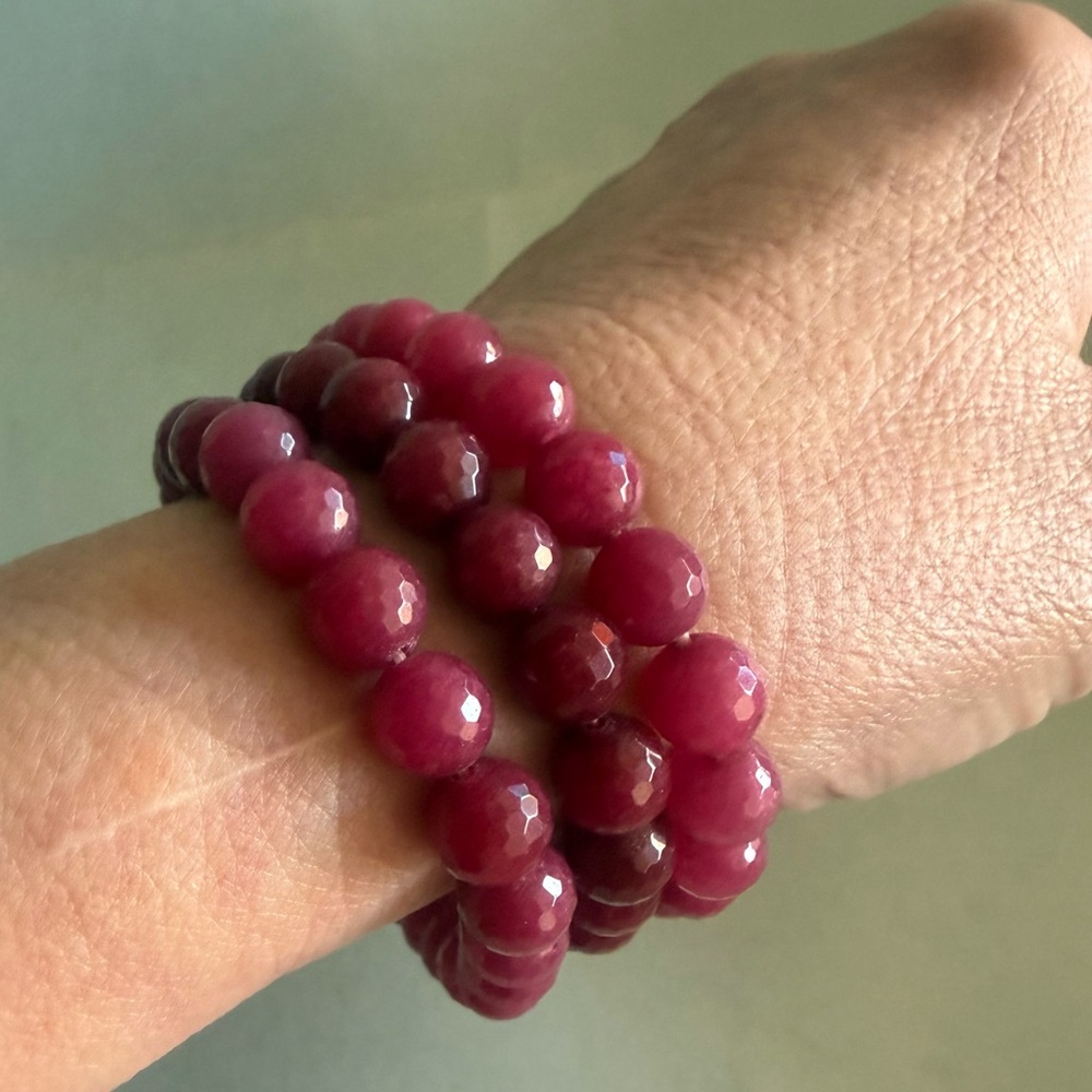 Set of tree opaque Ruby stretch Beaded Bracelets